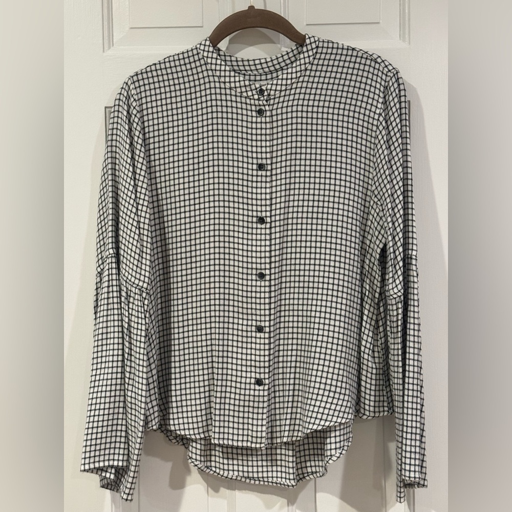 Madewell Black and White check Button Down Shirt with Bell Sleeves